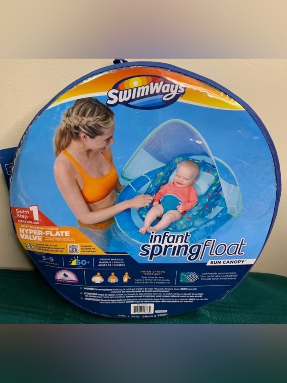 New SwimWays Swim Step 1 First splash Spring Float Sun Canopy infant boys